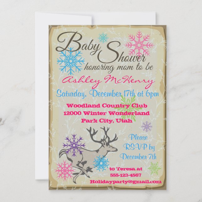 Baby Shower Woodland Reindeer Invitations (Front)
