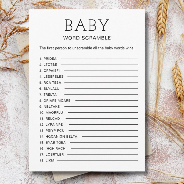 Baby Shower Word Puzzle Scramble Neutral Game Holiday Card (Creator Uploaded)