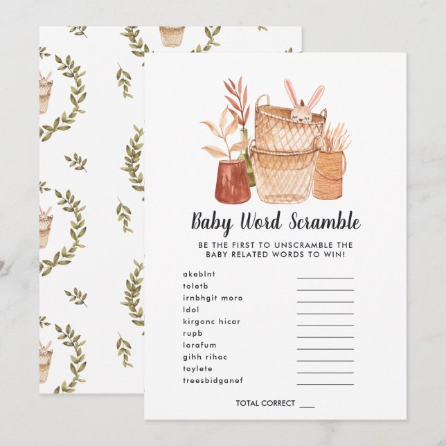 Baby Shower Word Scramble Game Card (Front/Back)