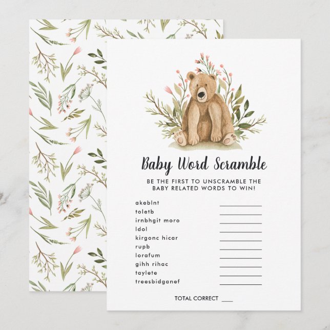 Baby Shower Word Scramble Game Card (Front/Back)