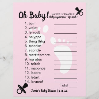 Baby Shower Word Scramble Pink