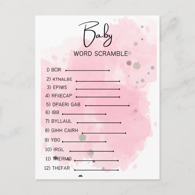 Baby Shower Word Scramble  Postcard (Front)