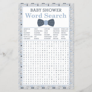 Baby Shower Word Search, Blue, Grey Flyer