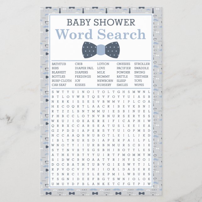 Baby Shower Word Search, Blue, Grey Flyer (Front)