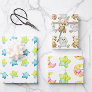 Baby Shower Wrapping Paper Flat Sheet Set of 3