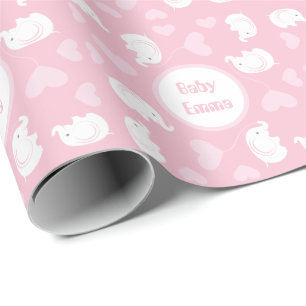 Baby Shower Wrapping Paper with Elephant for Girl