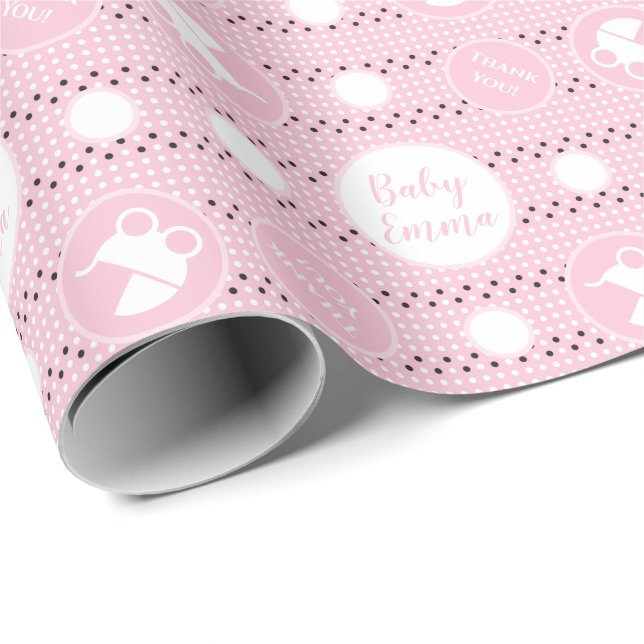Baby Shower Wrapping Paper with Stroller for Girl (Roll Corner)
