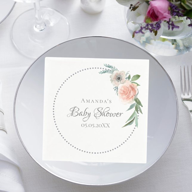 Baby Shower wreath dusty pink florals Napkin (Creator Uploaded)