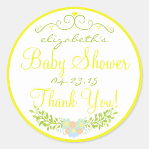 Baby Shower Yellow and Green Floral Classic Round Sticker