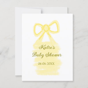 Baby shower yellow bow watercolor elegant modern postcard