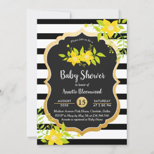 Baby Shower Yellow Floral Elegant Stripes Invitation