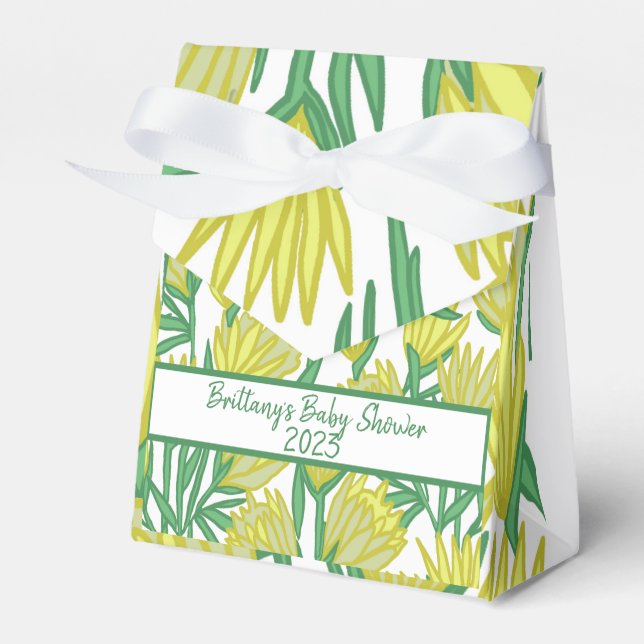 Baby Shower Yellow Original Floral Design Favour Box (Front Side)