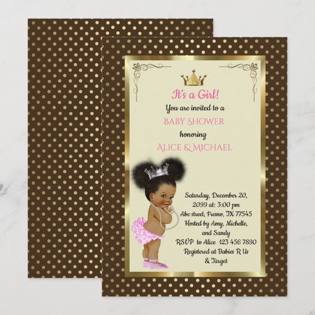 Baby ShowerGirl etnic, Princess Girl African,trend Invitation (Front/Back)