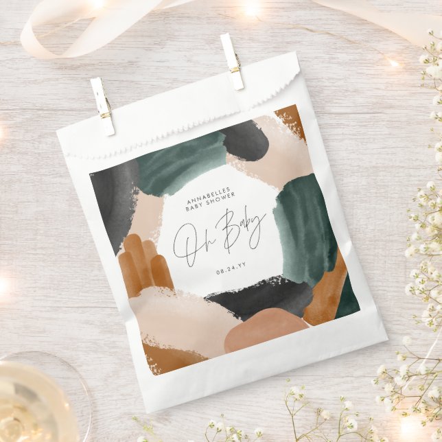 Baby showerOh baby terracotta abstract painted Favour Bags (Clipped)