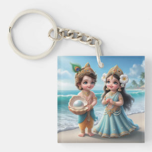 Baby Shree Krishna & Radha with Diamond Divine  Key Ring