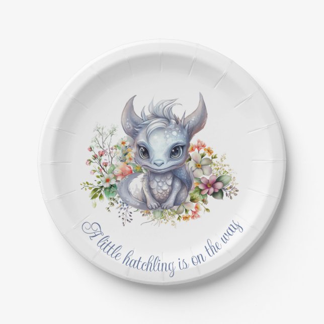 Baby Silver Dragon Baby Shower  Paper Plate (Front)