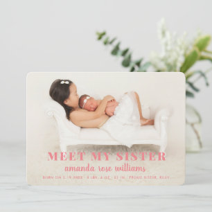 Baby Sister Birth Announcement Card_Peach