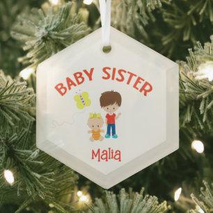 Baby Sister with Big Brother Personalized Glass Tree Decoration