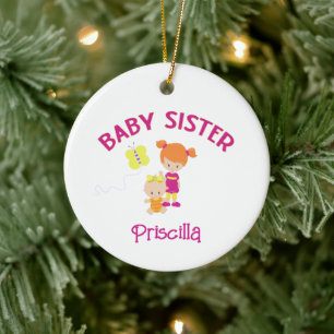 Baby Sister with Big Sister Personalised Ceramic Tree Decoration