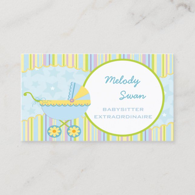 Baby Sitter Business Card Blue Carriage (Front)