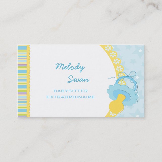 Baby Sitter Business Card Blue Pacifier (Front)