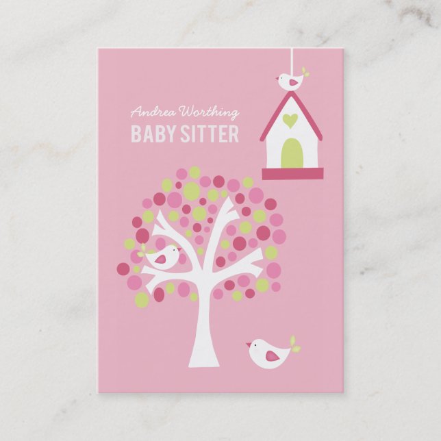 Baby Sitter Sitting Birds Business Card Template (Front)