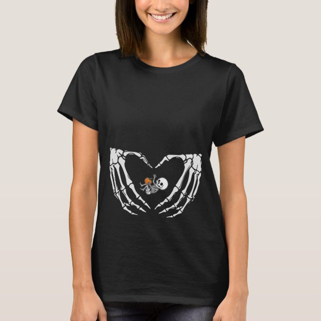 Baby Skeleton Heart Hand Halloween X-ray Pregnancy T-Shirt (Front)