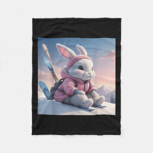 Baby Ski Bunny In Snow Winter Motif Ski Rabbit Alp Fleece Blanket
