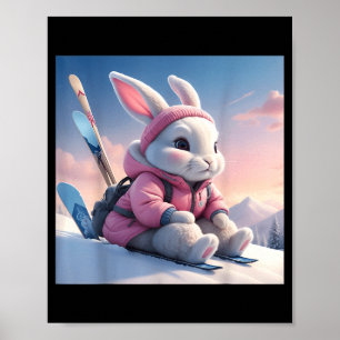 Baby ski bunny in snow winter motif ski rabbit alp poster