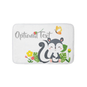 Baby Skunk, Butterfly & Flowers Bath Mat