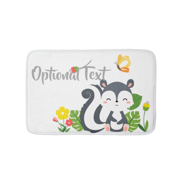 Baby Skunk, Butterfly & Flowers Bath Mat (Front)