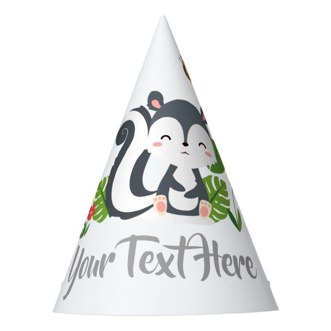 Baby Skunk, Butterfly & Flowers Party Hat (Front)