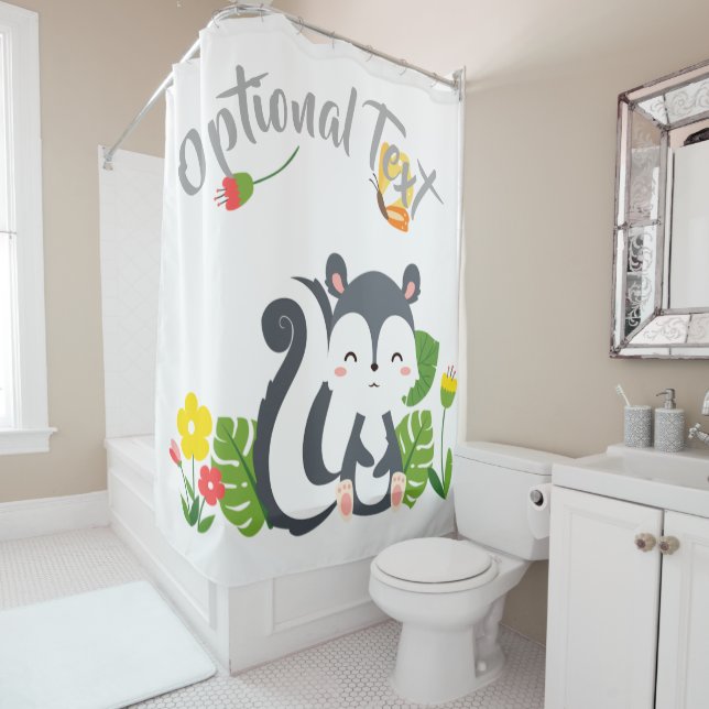 Baby Skunk, Butterfly & Flowers Shower Curtain (In Situ)