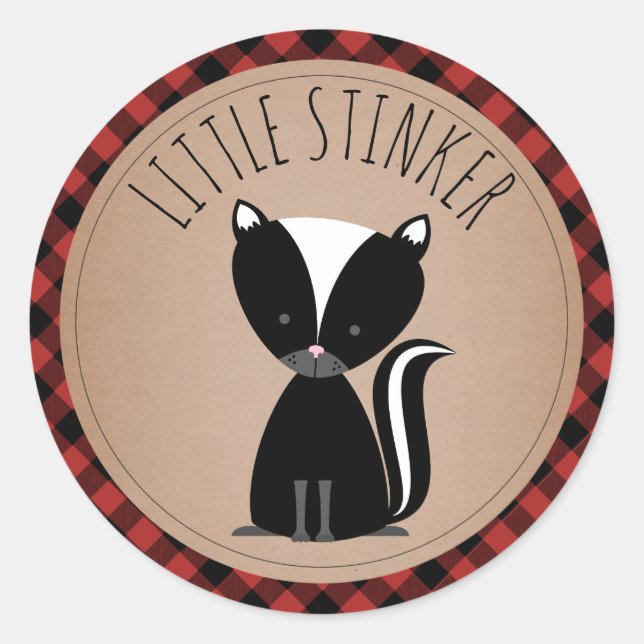 Baby Skunk Plaid Baby Shower Classic Round Sticker (Front)