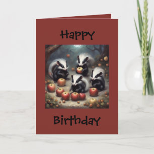 Baby Skunks and Apples Birthday Card