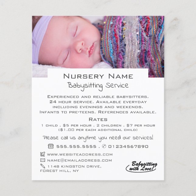 Baby Sleeping Babysitting, Daycare, Nursery Advert Flyer (Front)