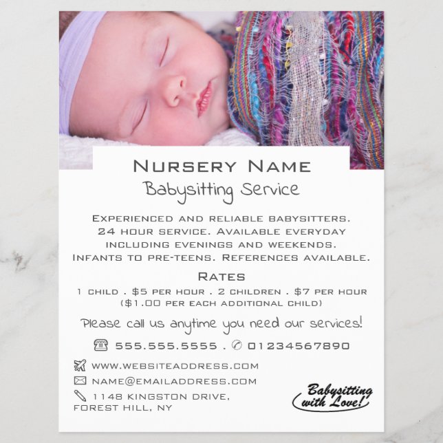 Baby Sleeping Babysitting, Daycare, Nursery Advert Flyer (Front)