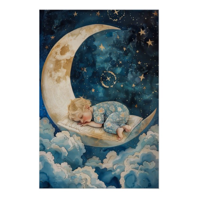 Baby Sleeping on the Moon Poster (Front)