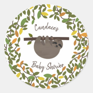 Baby Sloth Autumn Greenery Baby Shower Classic Round Sticker
