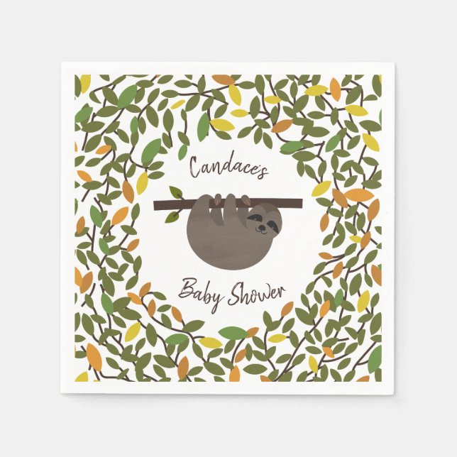 Baby Sloth Autumn Greenery Baby Shower Napkin (Front)