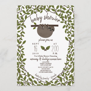Baby Sloth Baby Shower Greenery Invitation