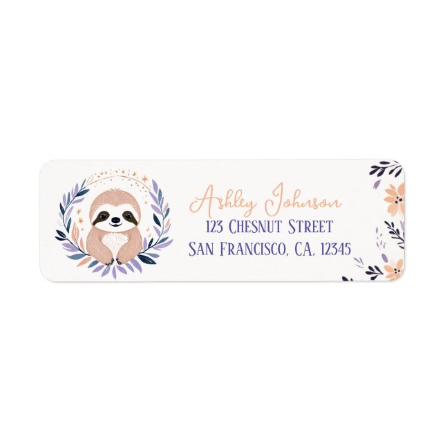 Baby Sloth Boho Floral Design - Return Address (Front)
