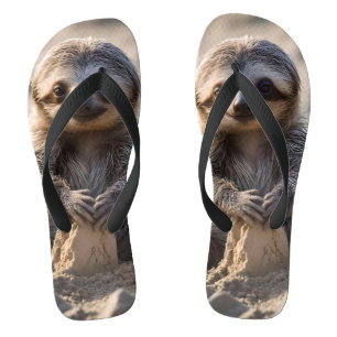 Baby Sloth Building Sand Castles, Flip Flops