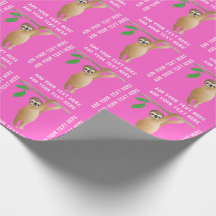 Baby Sloth Cute Personalised Pink Custom Colour Wrapping Paper