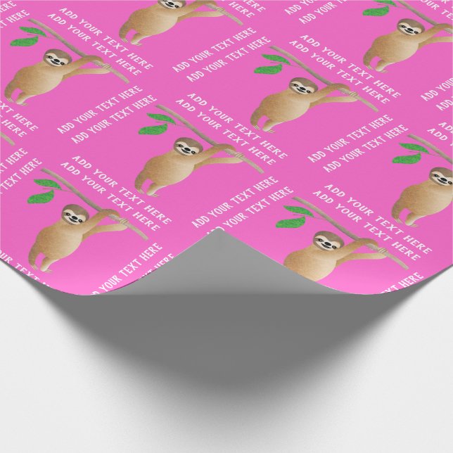 Baby Sloth Cute Personalised Pink Custom Colour Wrapping Paper (Corner)