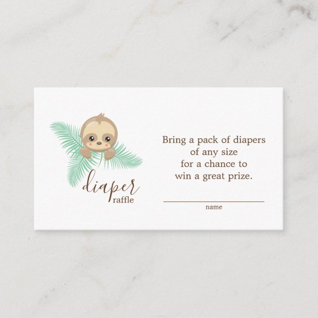 Baby Sloth Gender Neutral Diaper Raffle Ticket Enclosure Card (Front)