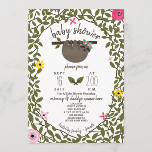 Baby Sloth Girl Baby Shower Greenery Invitation