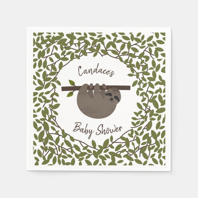 Baby Sloth Greenery Baby Shower Napkin (Front)