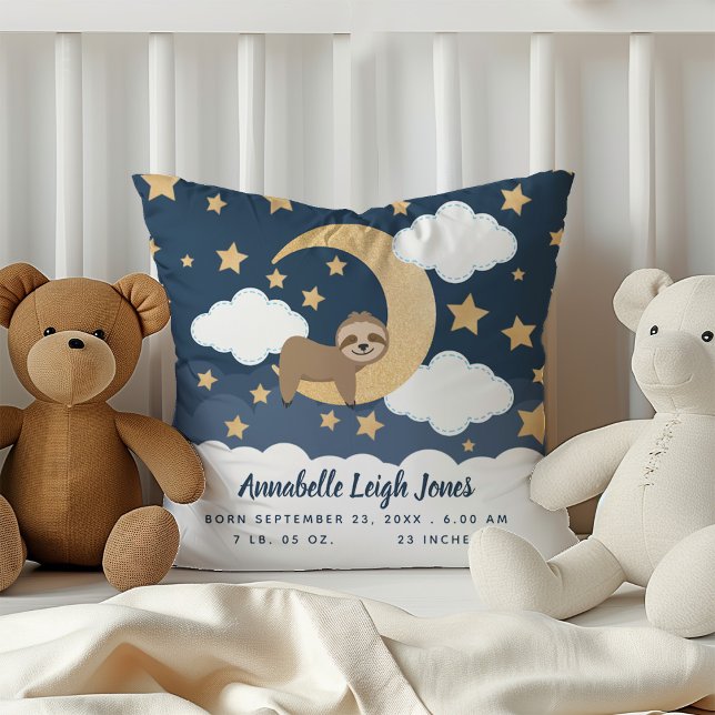 Baby Sloth Moon Nursery Throw Pillow (Creator Uploaded)