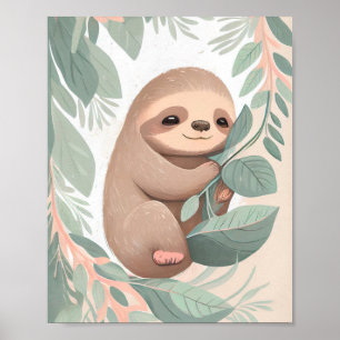 Baby Sloth Nursery Print Poster Wall Art